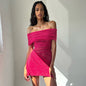 Summer New Sexy Off-shoulder Mesh Slim Fit Patchwork Dress
