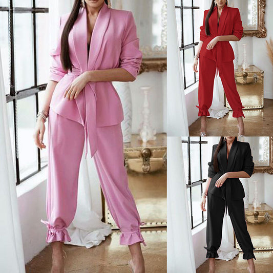 New Fashion Solid Color Casual Two Piece Suit