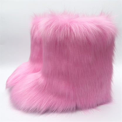 Thickened Plus Size Mid-calf Furry Fur Clothing Snow Boots