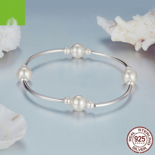 Sterling Silver Shell Pearls Bracelet