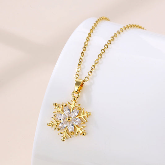 Snowflake Diamond Pendant Necklace Jewelry Stainless Steel