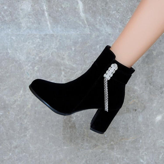 Women's Thick Heel High Booties Short Tube Large Size