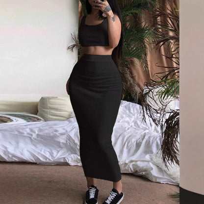 Women's Solid Color Fashion Slim-fit Round Neck Sleeveless Dress Suit