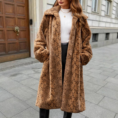 New Over-the-knee Leopard Print Thickened Temperament Plush Coat