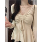 Plus Size Fat Girl Slimming Belly Covering Off-shoulder Long-sleeve T-shirt Top For Women