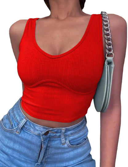 Women's Slim-fit  Deep V-neck Midriff-baring Knitted Vest