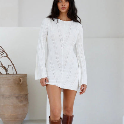 Soulful Nights Long Sleeve Mini Dress White