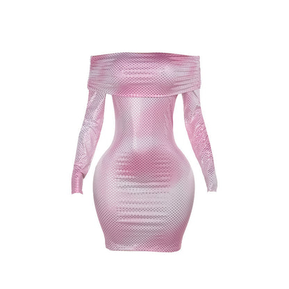 Off-shoulder Pleated Long Sleeve Dress Women