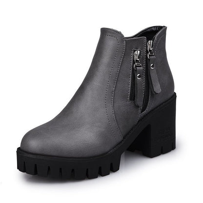 Mid-heel Chunky Heel Round Toe Temperament Side Zipper Short Boots
