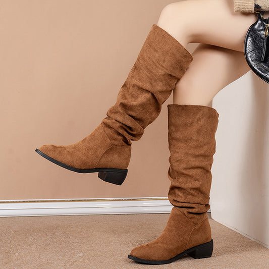 New Fashion Pointed Thick Heel Sleeve Suede High Leg Boot