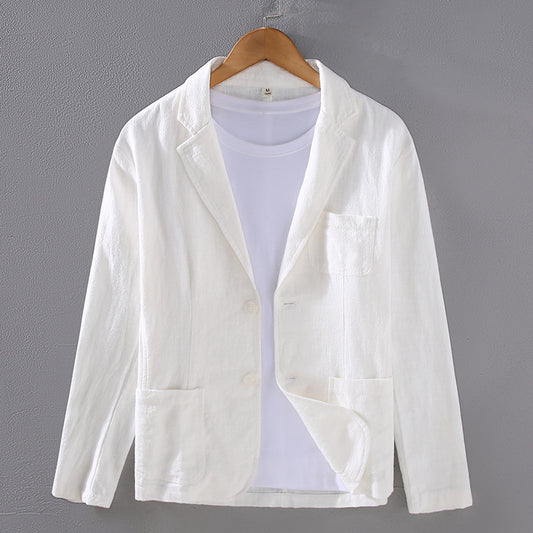 Japanese Flat Collar Casual Ramie Small Suit Men's Versatile