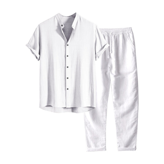 European And American Men's Stand Collar Fashion Casual All-match Slim Fit Cotton And Linen Suit