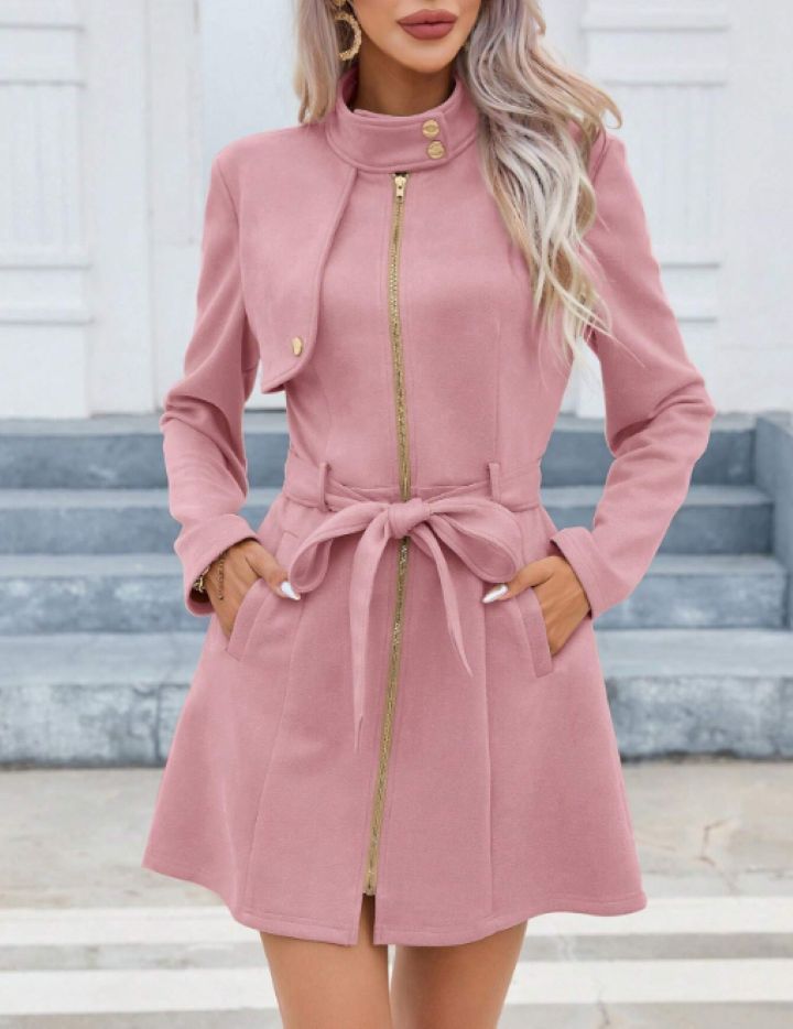 Autumn And Winter Simplicity Double Breasted Lapel Fashion New Green Waist-tight Temperament Women's Short Jacket